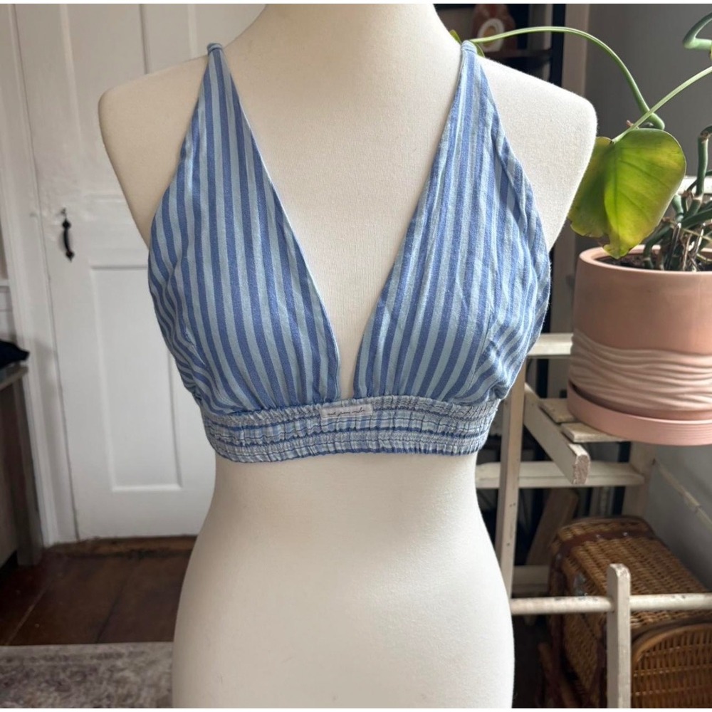Urban Outfitters Out From Under Boxer Triangle Bralette Top‎ Striped Blue M